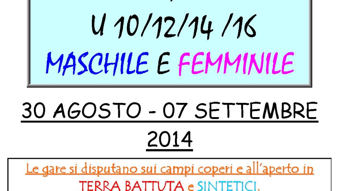 TORNEO GIOVANILE 30 AGOSTO 7 SETTEMBRE 2014