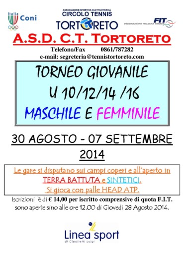 TORNEO GIOVANILE 30 AGOSTO 7 SETTEMBRE 2014